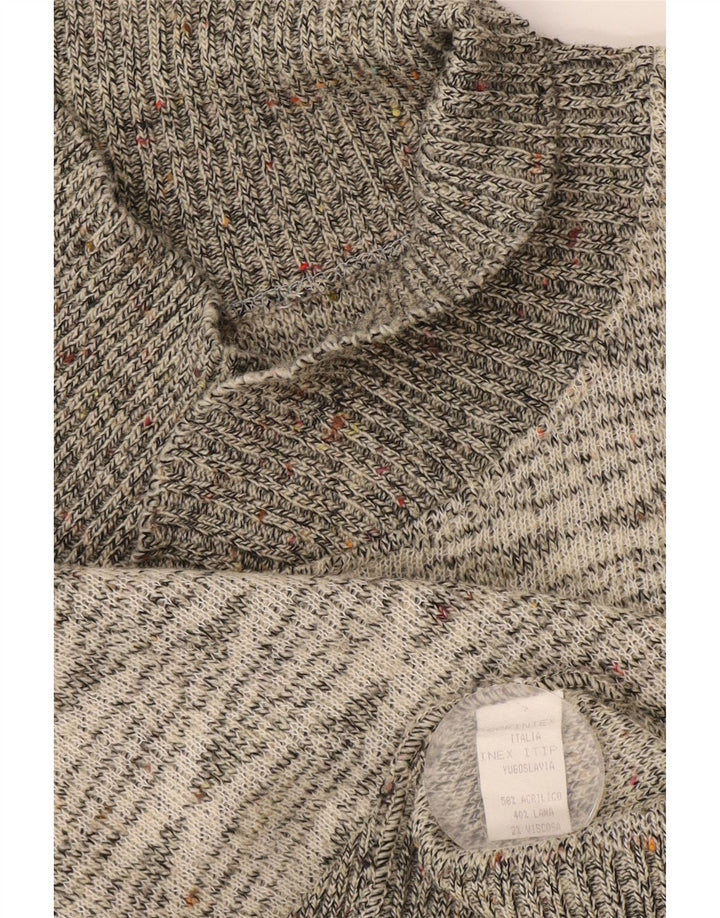 Maglione vintage da uomo con collo a scialle piccolo acrilico geometrico grigio