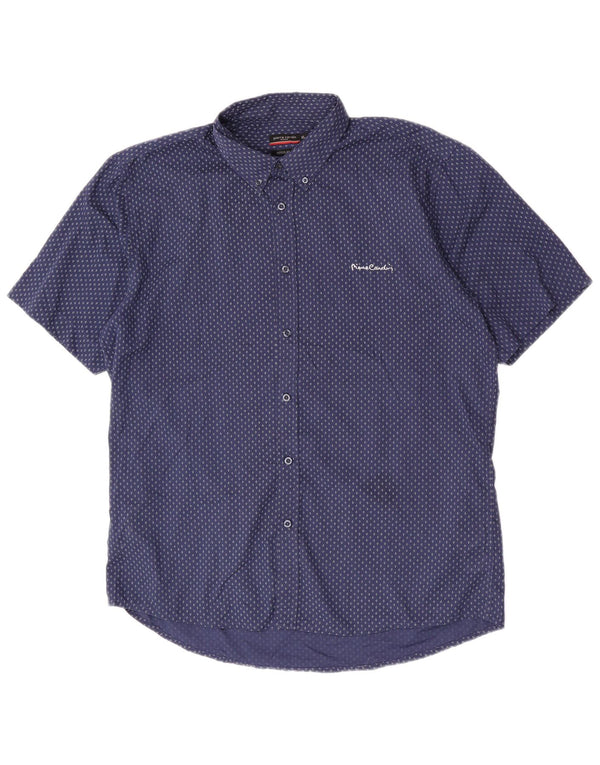 Camicia da uomo a maniche corte Regular Fit Pierre Cardin XL Blu Navy geometrica