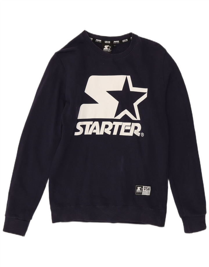 Felpa grafica da uomo Starter Maglione medio in cotone blu navy