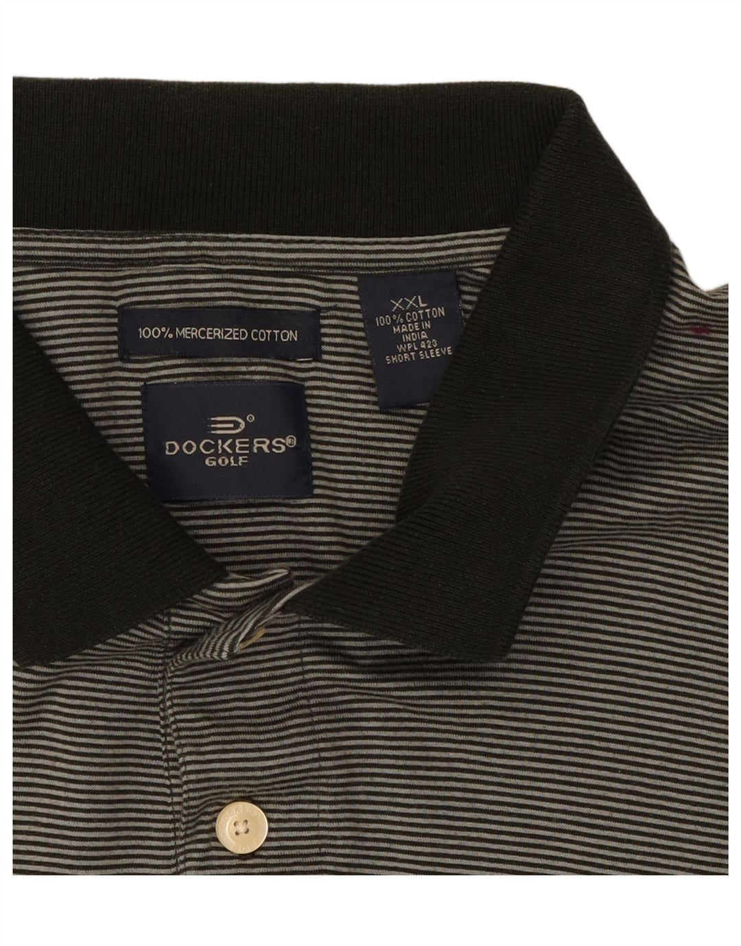 DOCKERS Mens Golf Polo Shirt 2XL Grey Striped Cotton Vintage Dockers and Second-Hand Dockers from Messina Hembry 