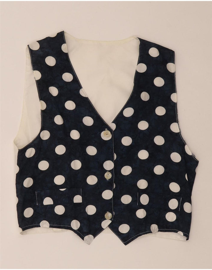 VINTAGE Womens Waistcoat UK 12 Medium Navy Blue Polka Dot Vintage Vintage and Second-Hand Vintage from Messina Hembry 