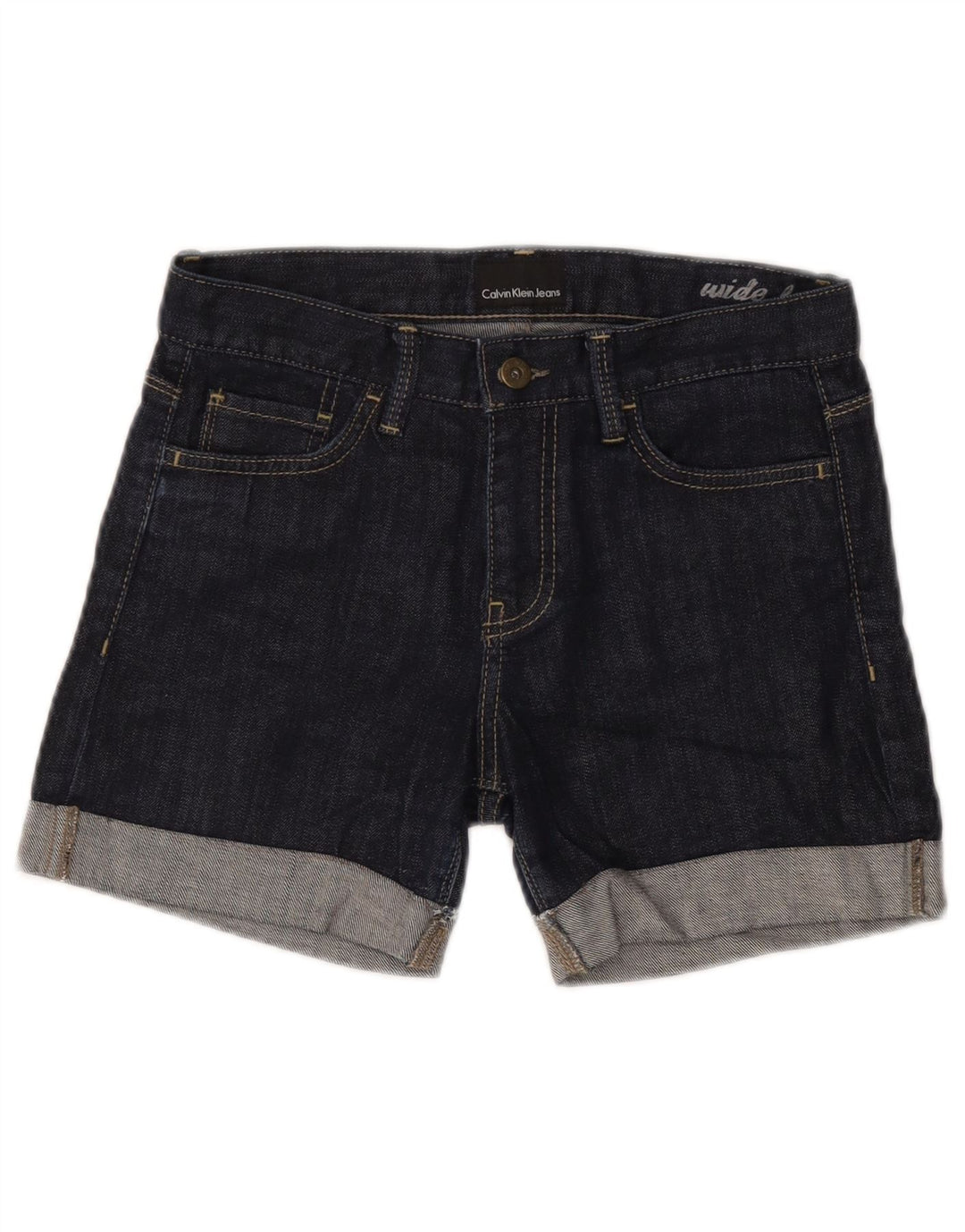 Pantaloncini di jeans a gamba larga da donna Calvin Klein W28 blu navy medio