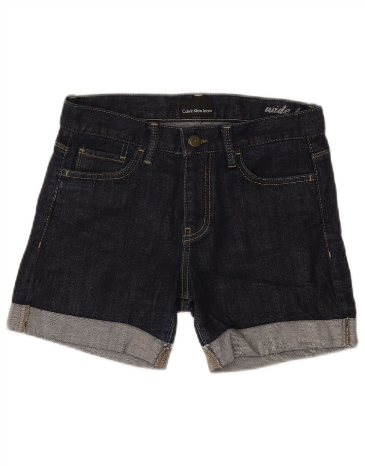 Pantaloncini di jeans a gamba larga da donna Calvin Klein W28 blu navy medio