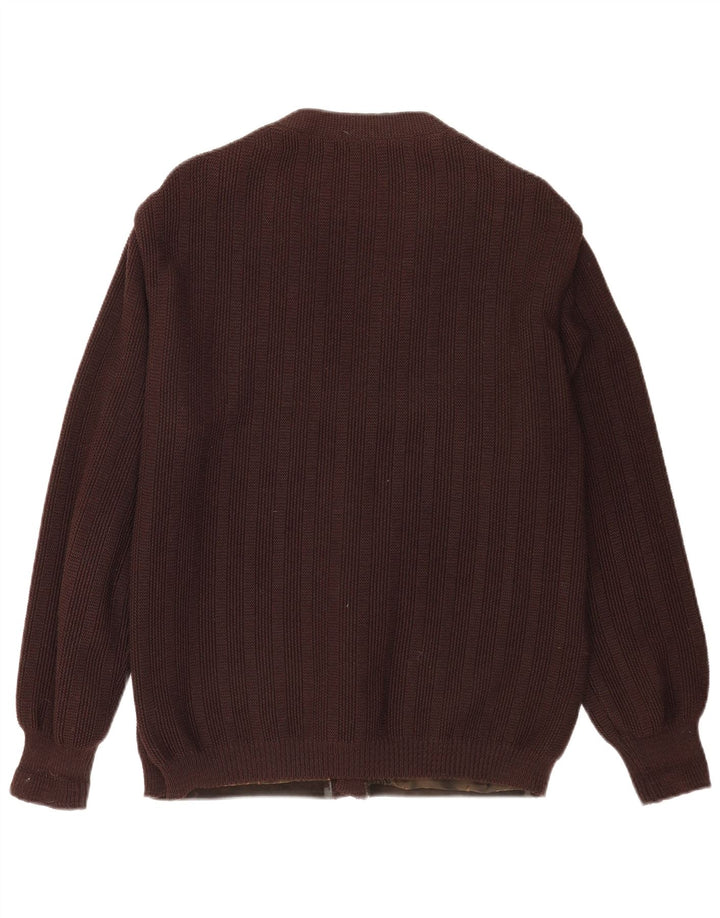 Maglione cardigan da uomo vintage color block marrone medio