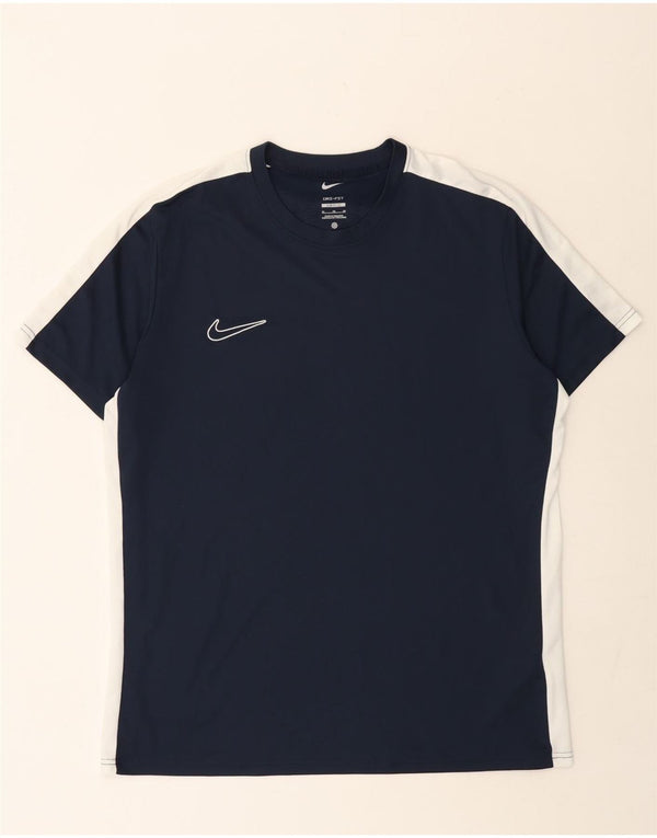T-shirt Nike da uomo Dri Fit Slim Fit XL in poliestere color block blu navy