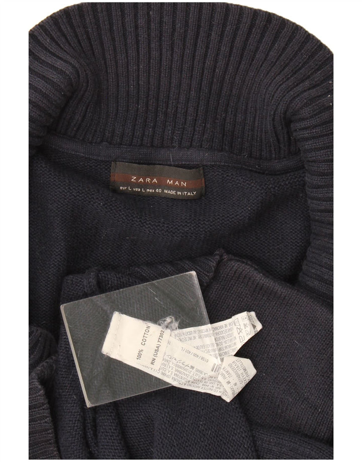 Maglione cardigan da uomo Zara grande in cotone blu navy