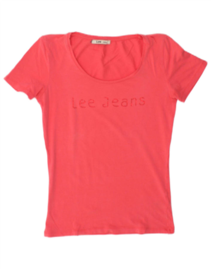 Maglietta grafica da donna Lee Top UK 12 cotone rosa medio
