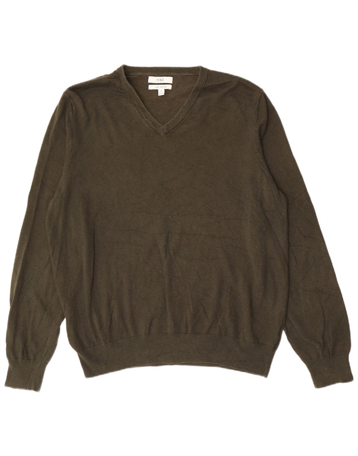 Maglione da uomo con scollo a V Marks & Spencer XL in cotone kaki