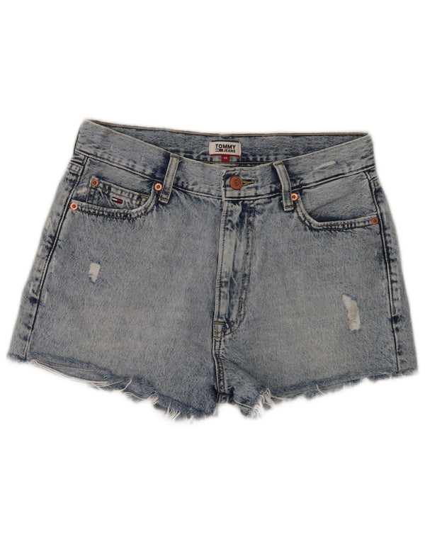 Pantaloncini di jeans invecchiati a vita alta da donna Tommy Hilfiger W28 Blu medio