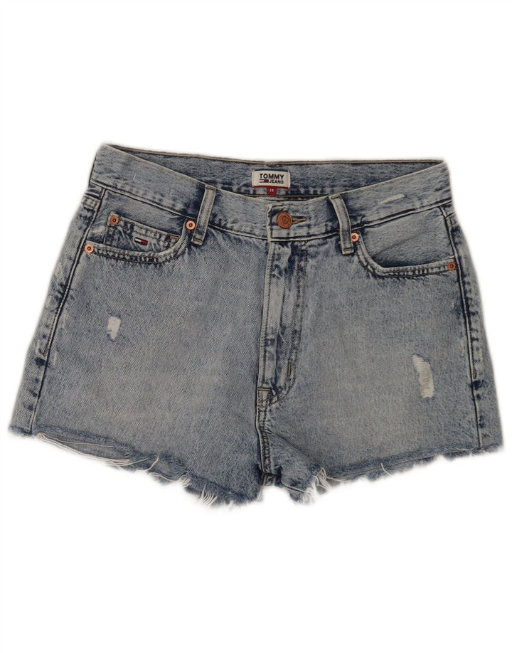 Pantaloncini di jeans invecchiati a vita alta da donna Tommy Hilfiger W28 Blu medio