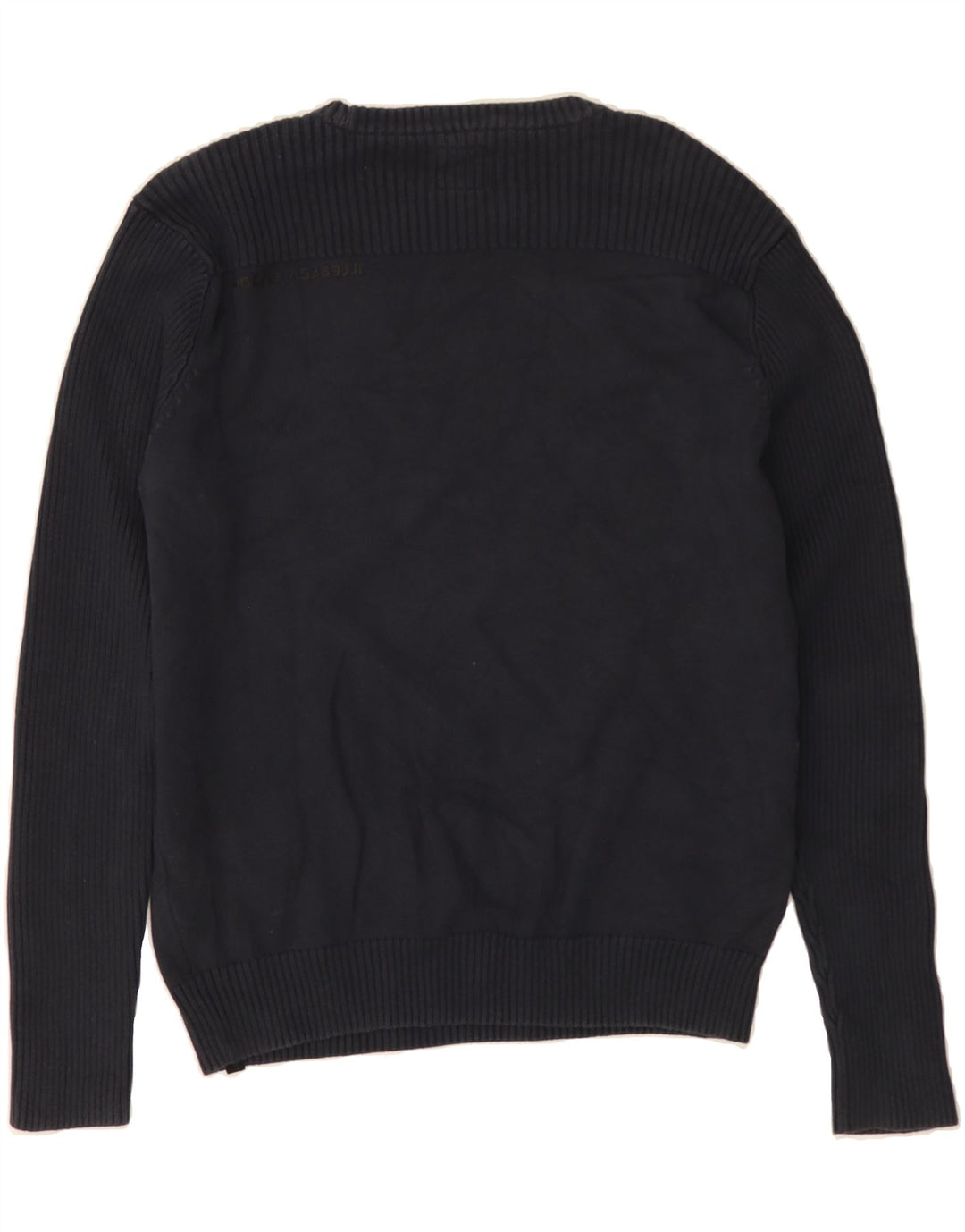 JACK & JONES Mens Graphic Boat Neck Jumper Sweater Medium Navy Blue Cotton Vintage Jack & Jones and Second-Hand Jack & Jones from Messina Hembry 