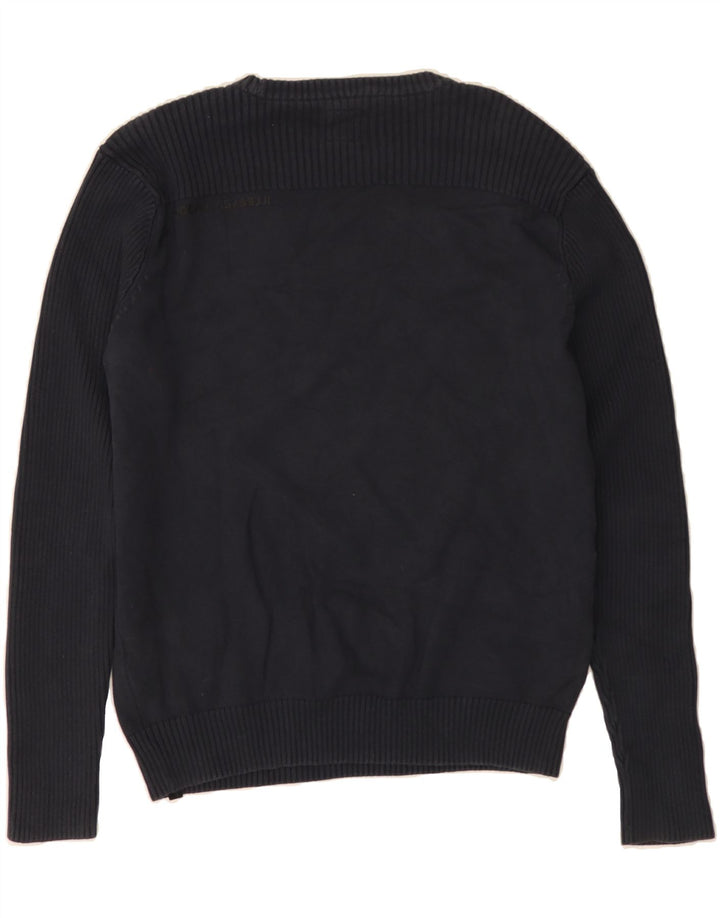 JACK & JONES Mens Graphic Boat Neck Jumper Sweater Medium Navy Blue Cotton Vintage Jack & Jones and Second-Hand Jack & Jones from Messina Hembry 