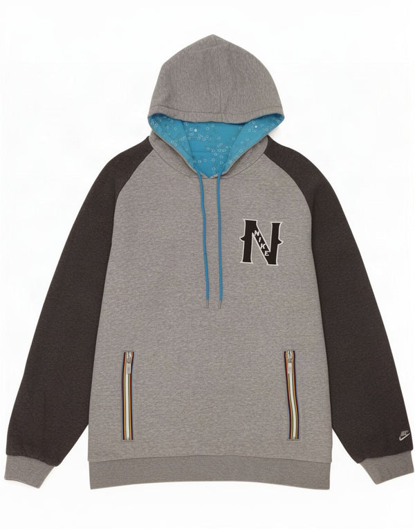 Felpa con cappuccio reversibile grafica da uomo Nike UK 42/44 Large Grey Colourblock