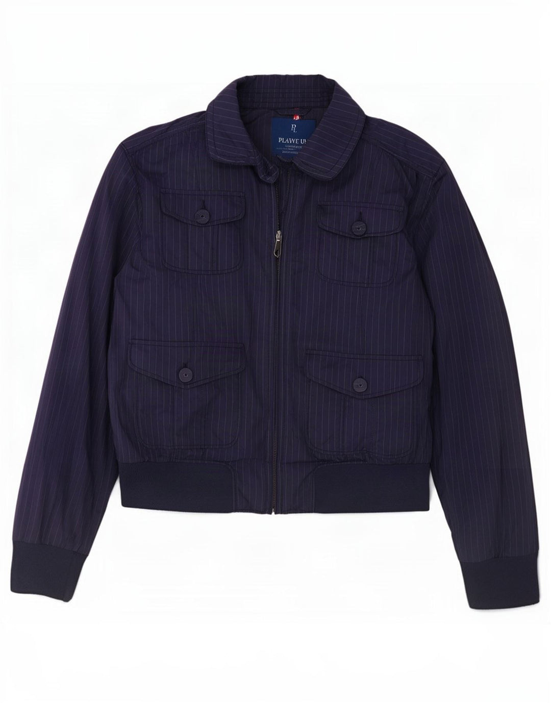 Giubbotto bomber da donna Playlife UK 16 grande poliestere a righe blu navy