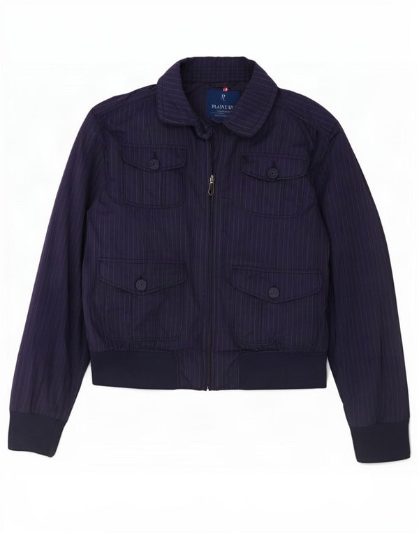 Playlife Womens Bomber Jacket UK 16 Large Navy Blue Striped Polyester