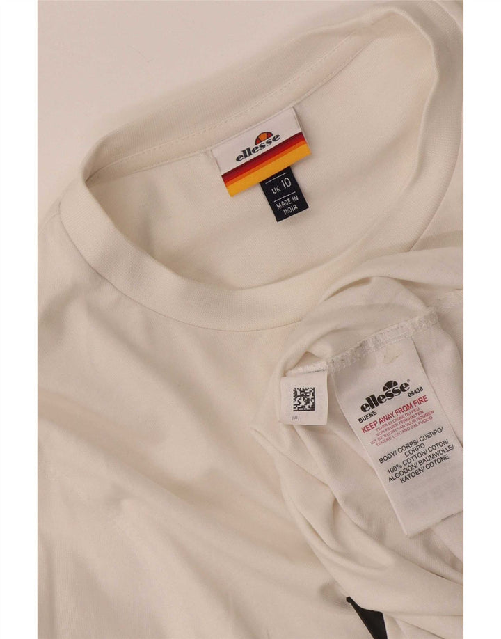 Top grafico da donna Ellesse manica lunga UK 10 piccolo cotone bianco
