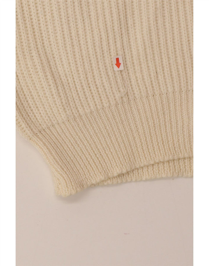 Maglione girocollo da uomo vintage in lana color block beige grande
