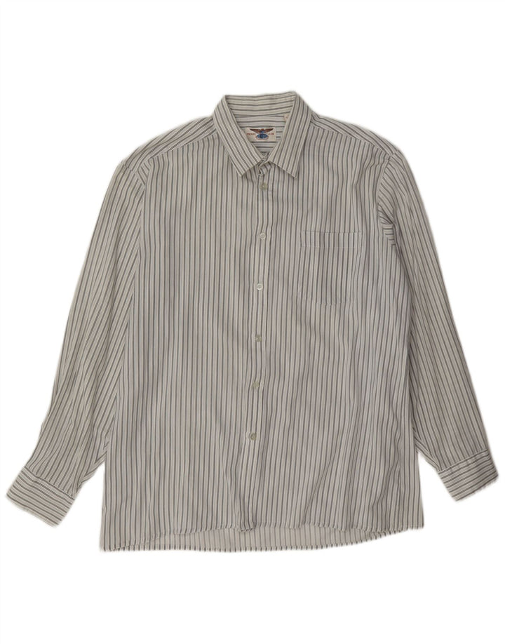 Camicia da uomo vintage taglia 16 1/2 42 grande poliestere a righe bianche