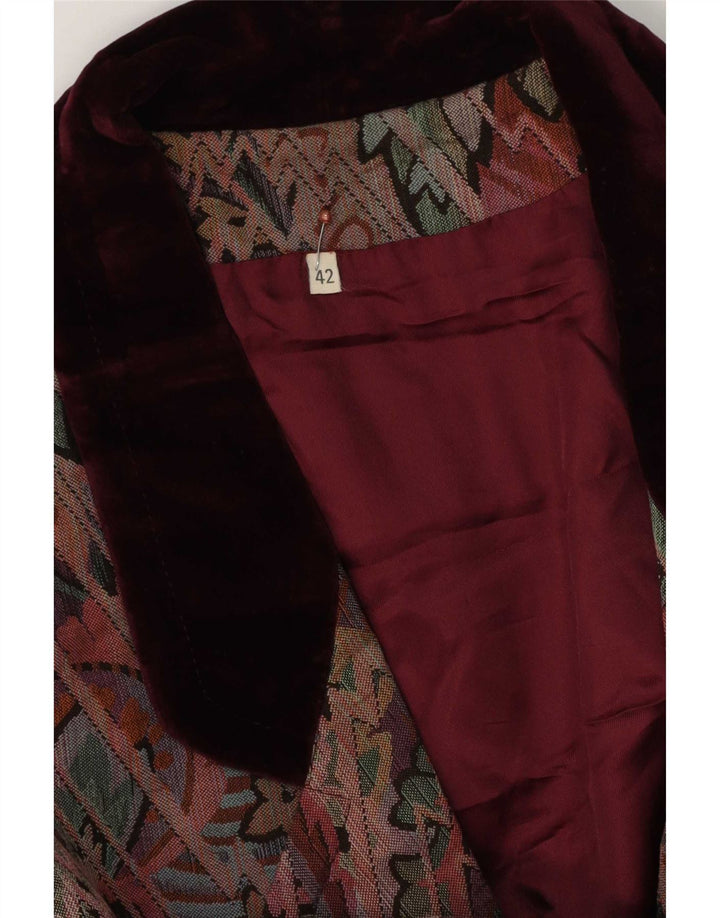 Giacca blazer da donna vintage con motivo astratto a 2 bottoni EU 42 grande bordeaux