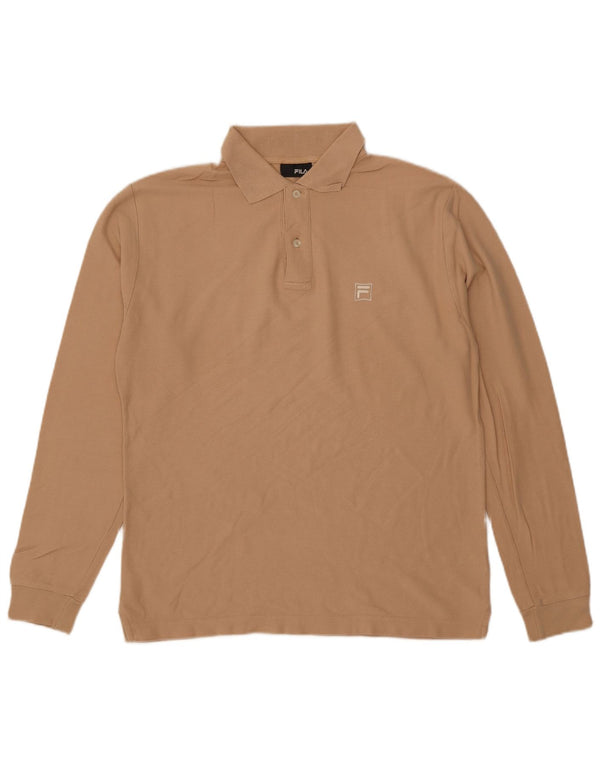 Polo da uomo a maniche lunghe Fila in cotone beige medio