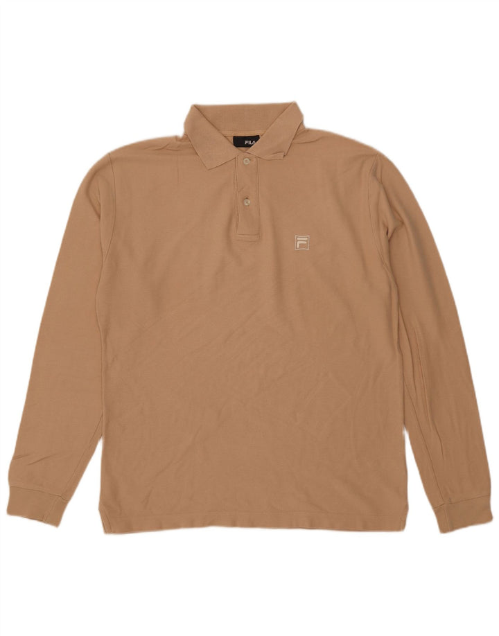 Polo da uomo a maniche lunghe Fila in cotone beige medio