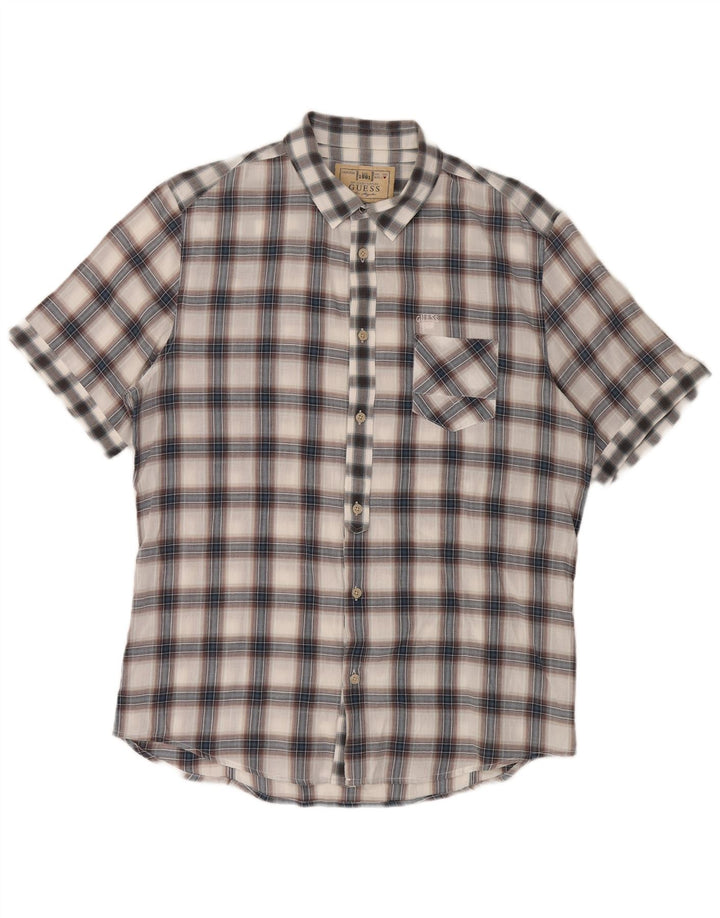 Camicia Guess da uomo a maniche corte a quadri grigi grandi