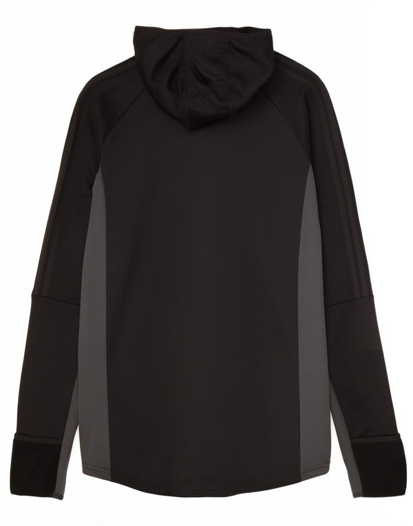 Felpa con cappuccio da uomo Adidas Large nera in poliestere color block sportivo