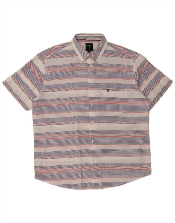JAMES PRINGLE Camicia da uomo a maniche corte in cotone a righe bianche medie