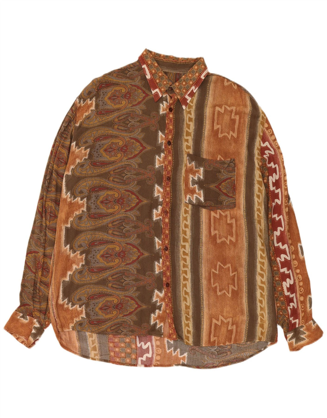 Camicia da uomo Touche XL Marrone geometrica viscosa azteca