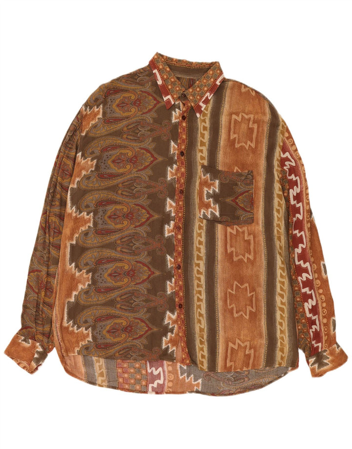 Camicia da uomo Touche XL Marrone geometrica viscosa azteca