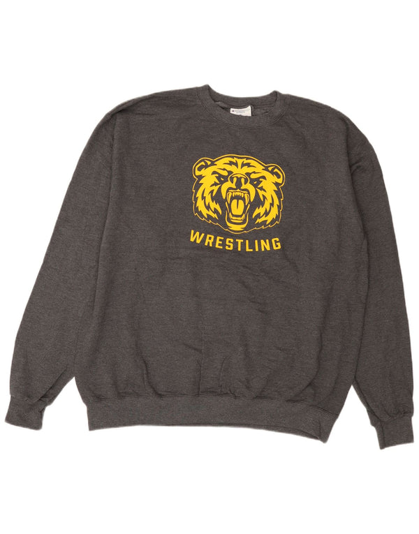 Felpa con grafica Wrestling Champion da uomo, XL, cotone grigio