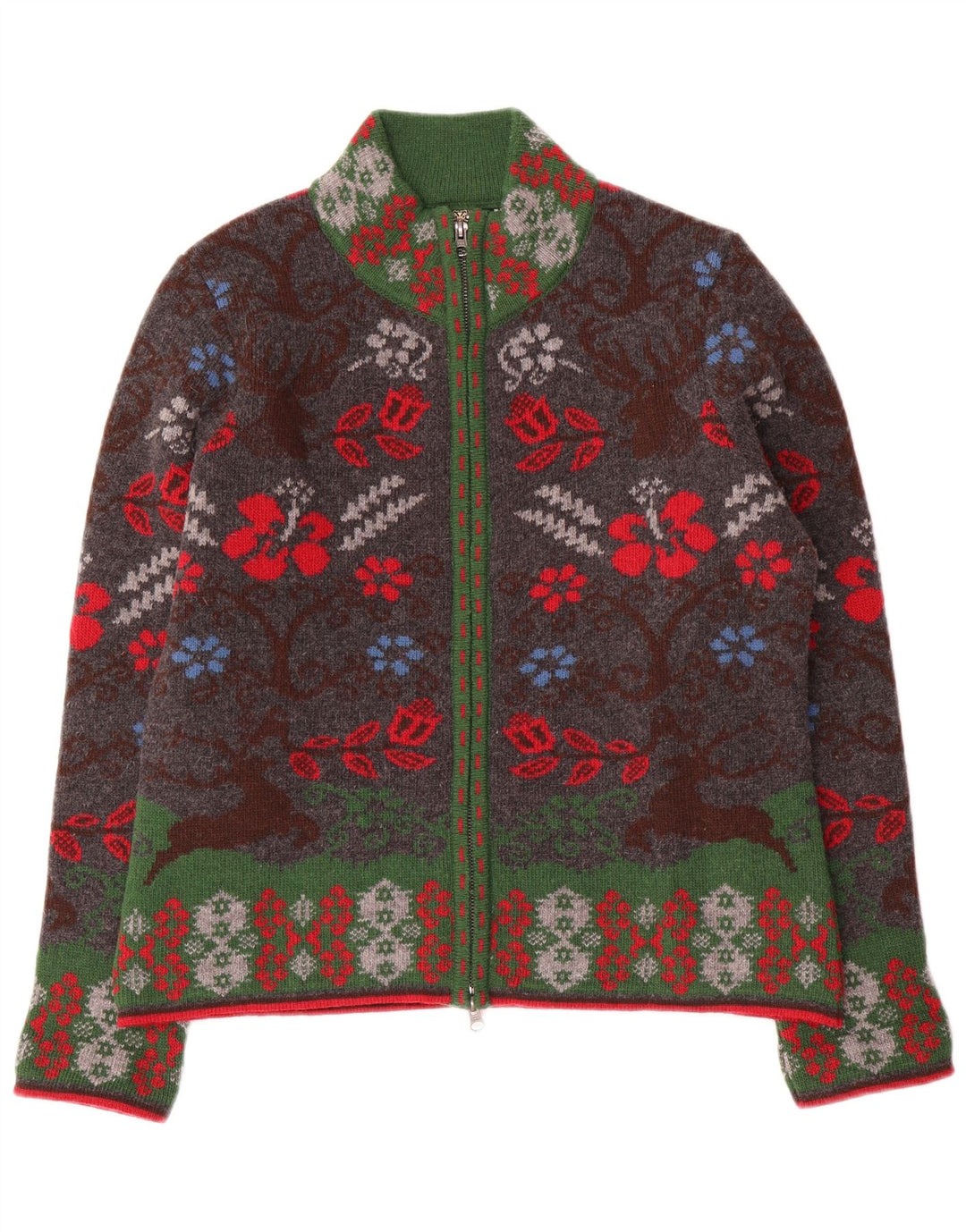 Maglione cardigan da donna H.MOSER EU 46 XL Lana floreale multicolore