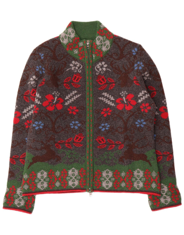 Maglione cardigan da donna H.MOSER EU 46 XL Lana floreale multicolore