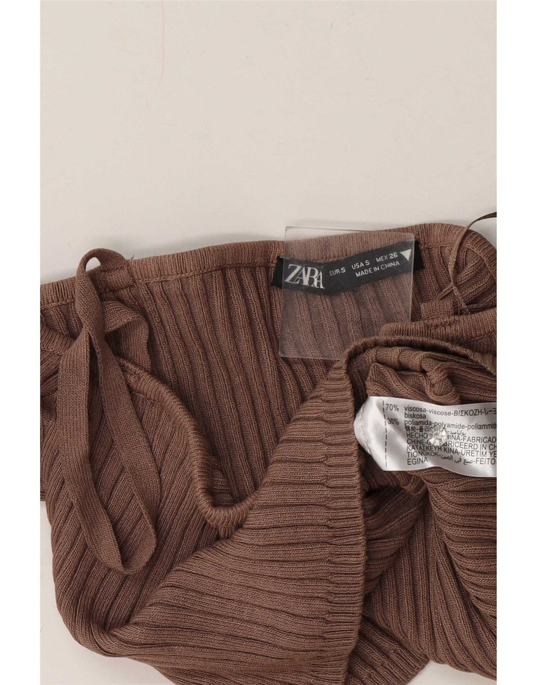 Top corto Zara da donna con spalle scoperte UK 10 piccolo in viscosa marrone