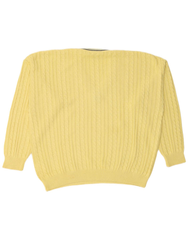 NAVIGARE Mens V-Neck Jumper Sweater Large Yellow Cotton