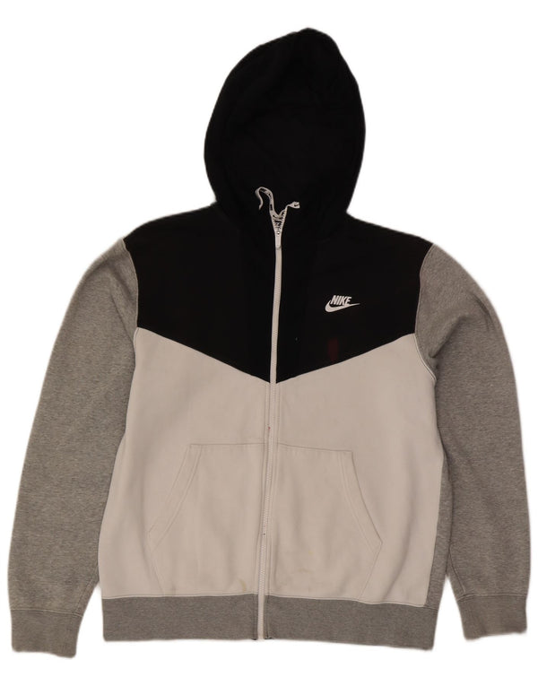 Felpa con cappuccio e zip Nike da uomo in cotone color block grigio medio