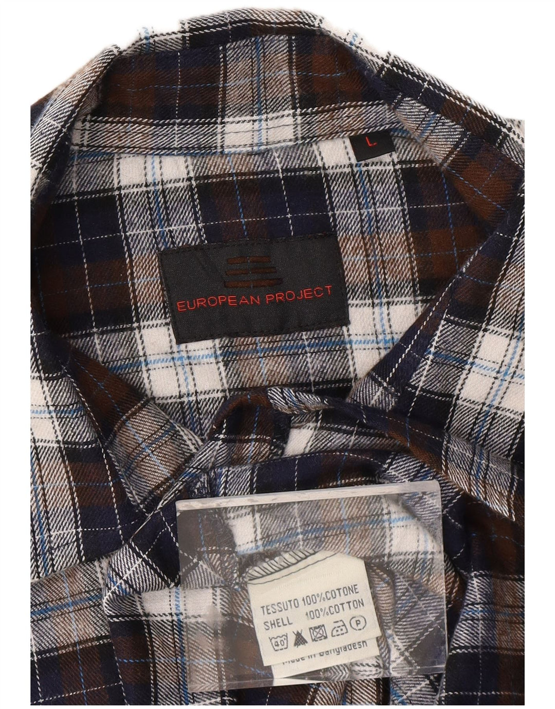 PROGETTO EUROPEO Camicia da uomo in flanella di cotone a quadri marroni grandi