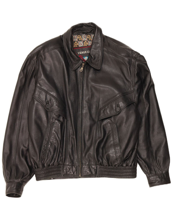 Giacca in pelle vintage da uomo IT 56 3XL Pelle nera