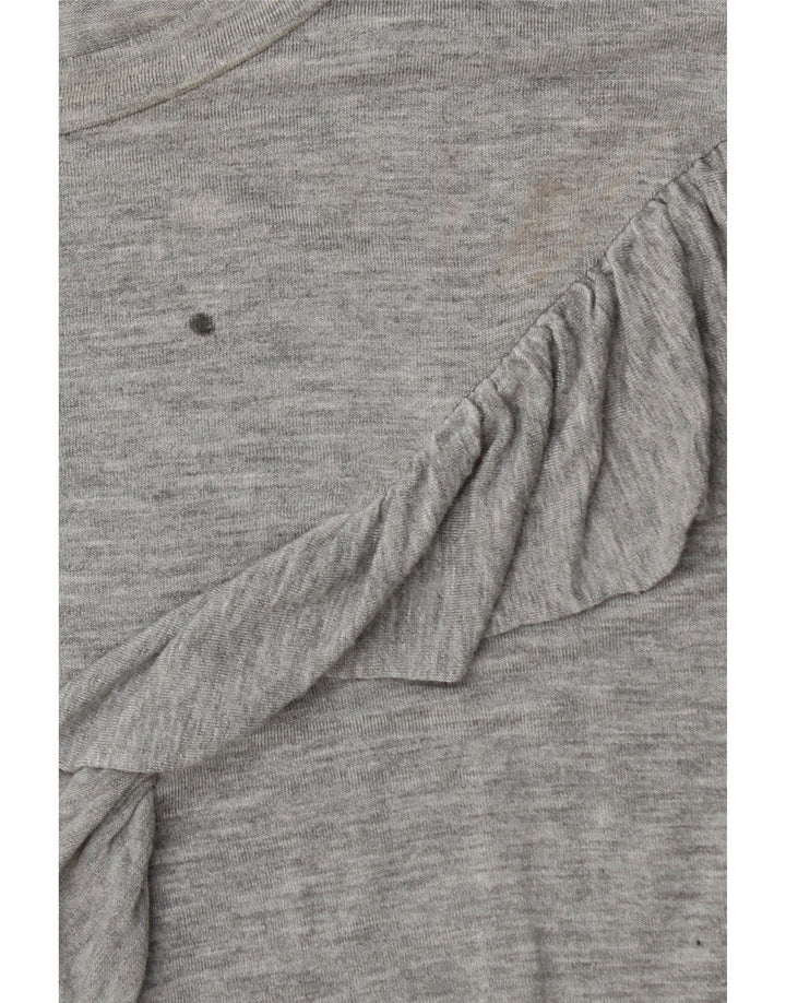 Topshop Top da donna con volant sul davanti manica lunga UK 12 Grigio medio chiazzato
