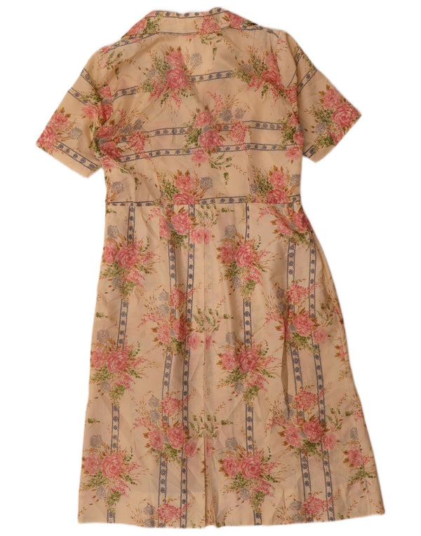 Abito a trapezio da donna vintage UK 12 floreale beige medio