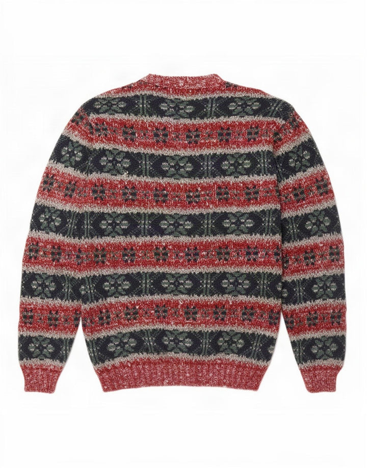Maglione girocollo da uomo vintage in lana Fair Isle multicolore medio