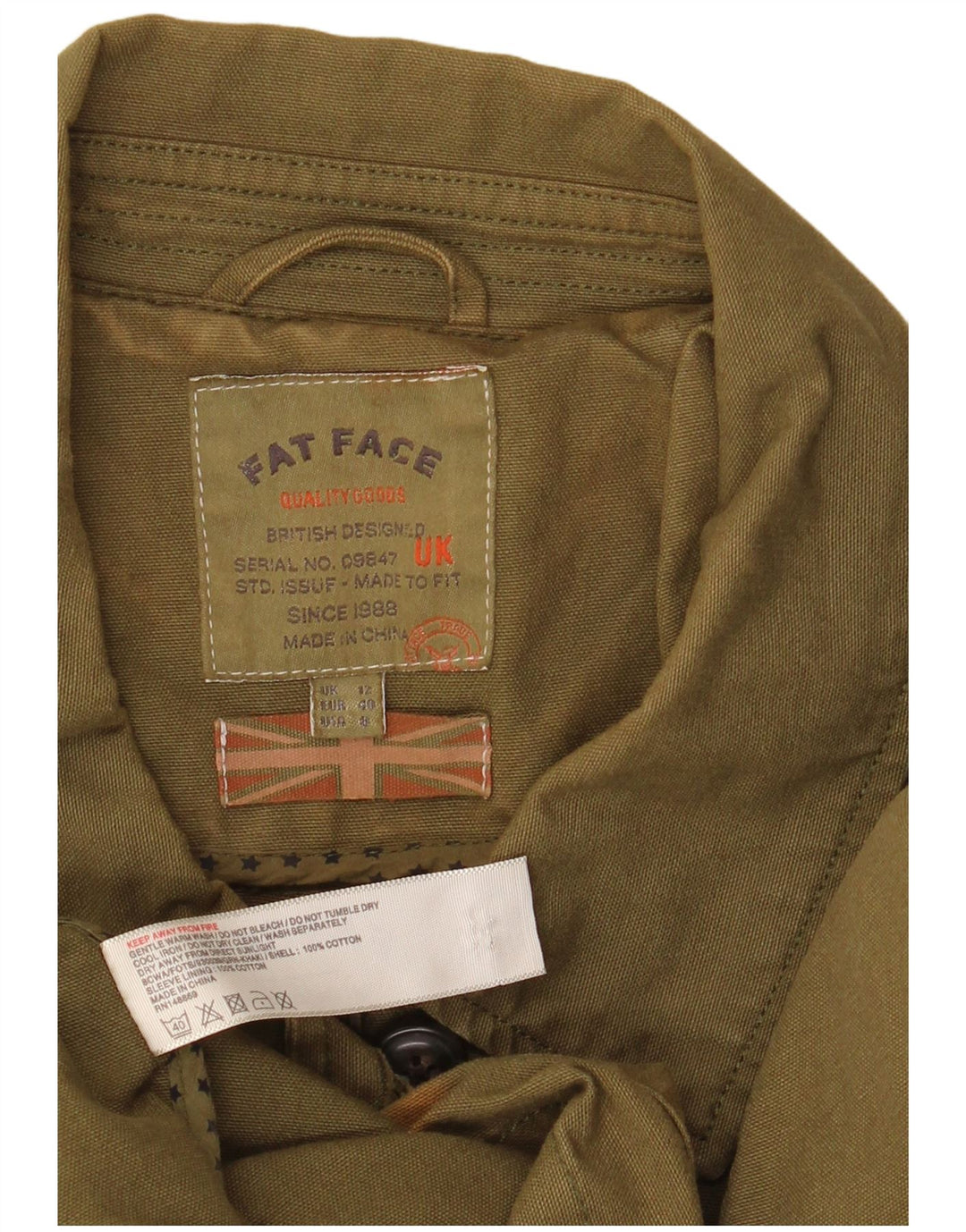 Giacca militare da donna Fat Face UK 12 Cotone kaki medio