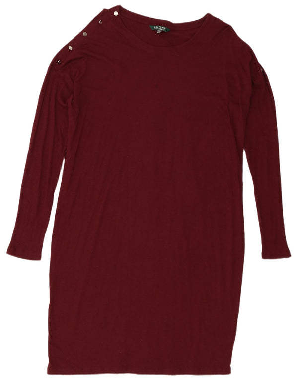 Abito tubino a maniche lunghe da donna Ralph Lauren UK 18 XL cotone bordeaux