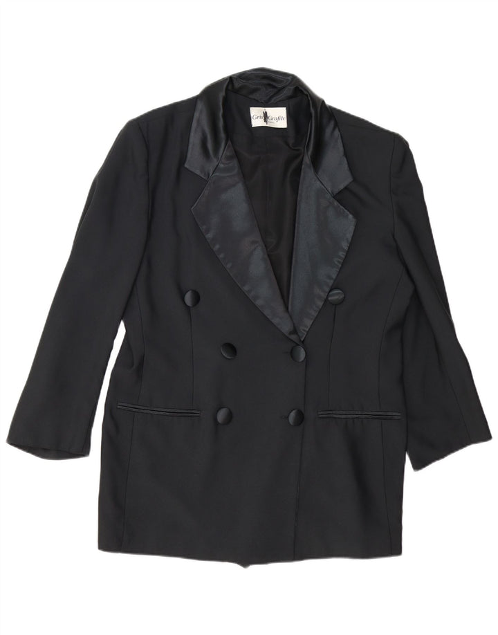 Giacca blazer doppiopetto vintage da donna UK 14 grande nera