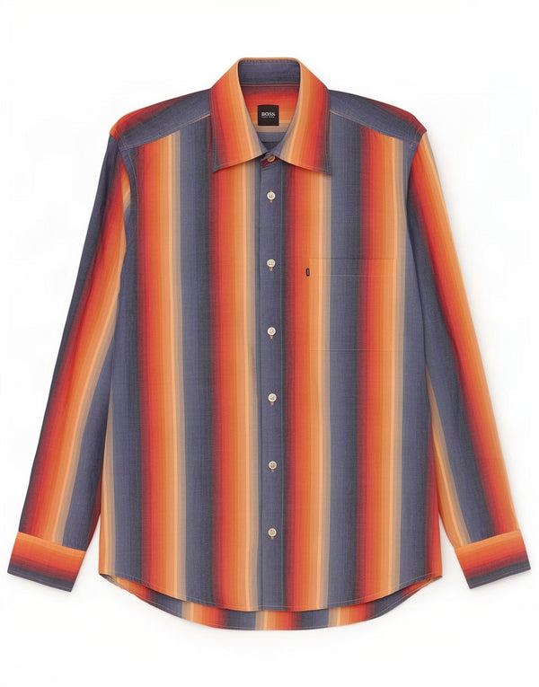 Camicia da uomo Hugo Boss in cotone a righe multicolori medie