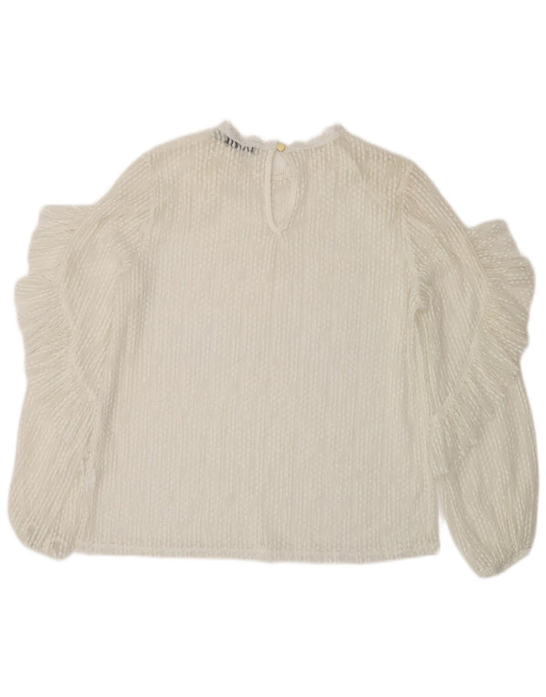 Top trasparente in pizzo a maniche lunghe da donna Oasis UK 14 Medio Bianco