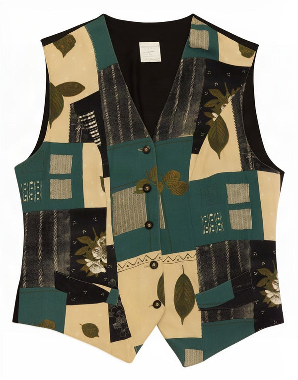 Vintage Womens Waistcoat UK 14 Medium Multicoloured Patchwork Cupro
