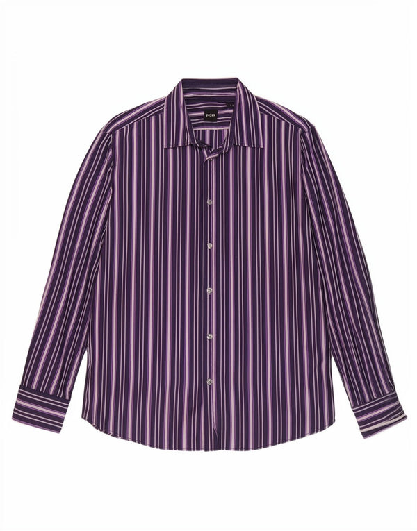 Camicia da uomo Hugo Boss Large in cotone a righe viola