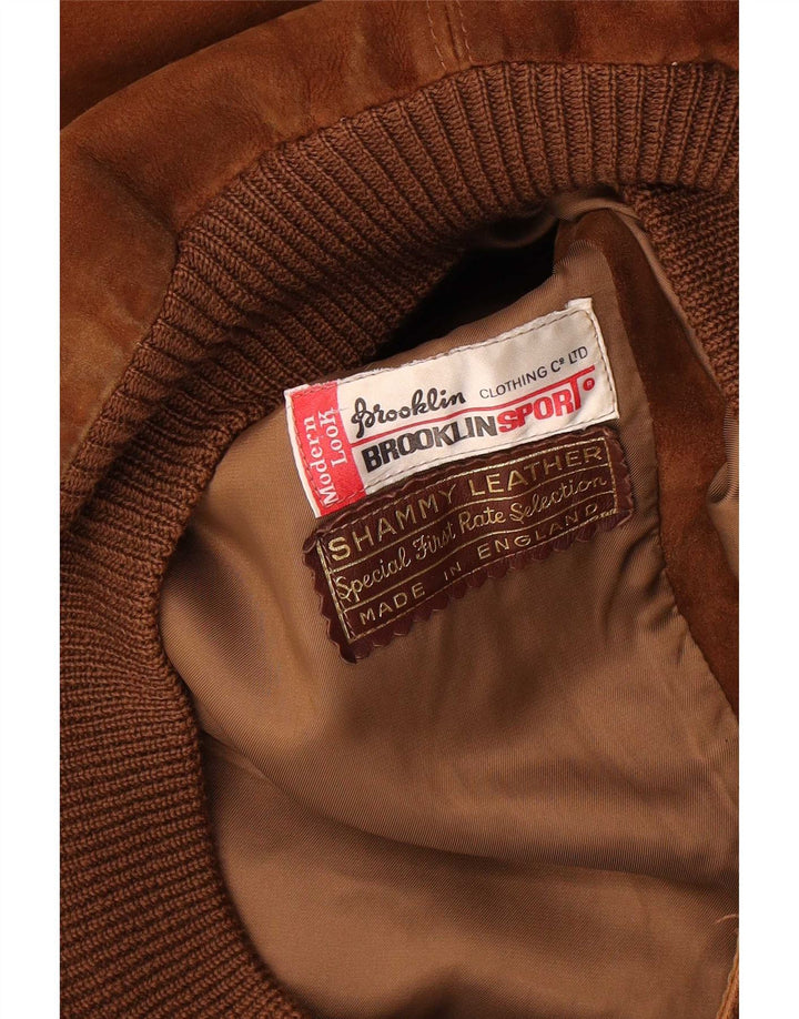 Giubbotto bomber in pelle scamosciata vintage da uomo UK 38 in pelle marrone medio