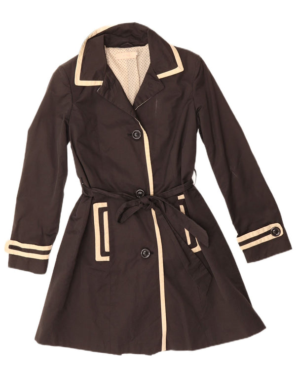 JOHN LEWIS Womens Trench Coat UK 10 Small Black Cotton